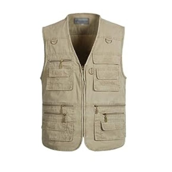 InMoo Mens Vest Summer Cotton Leisure Outdoor Plus Size Fish Vest Khaki … - Picture 1 of 4